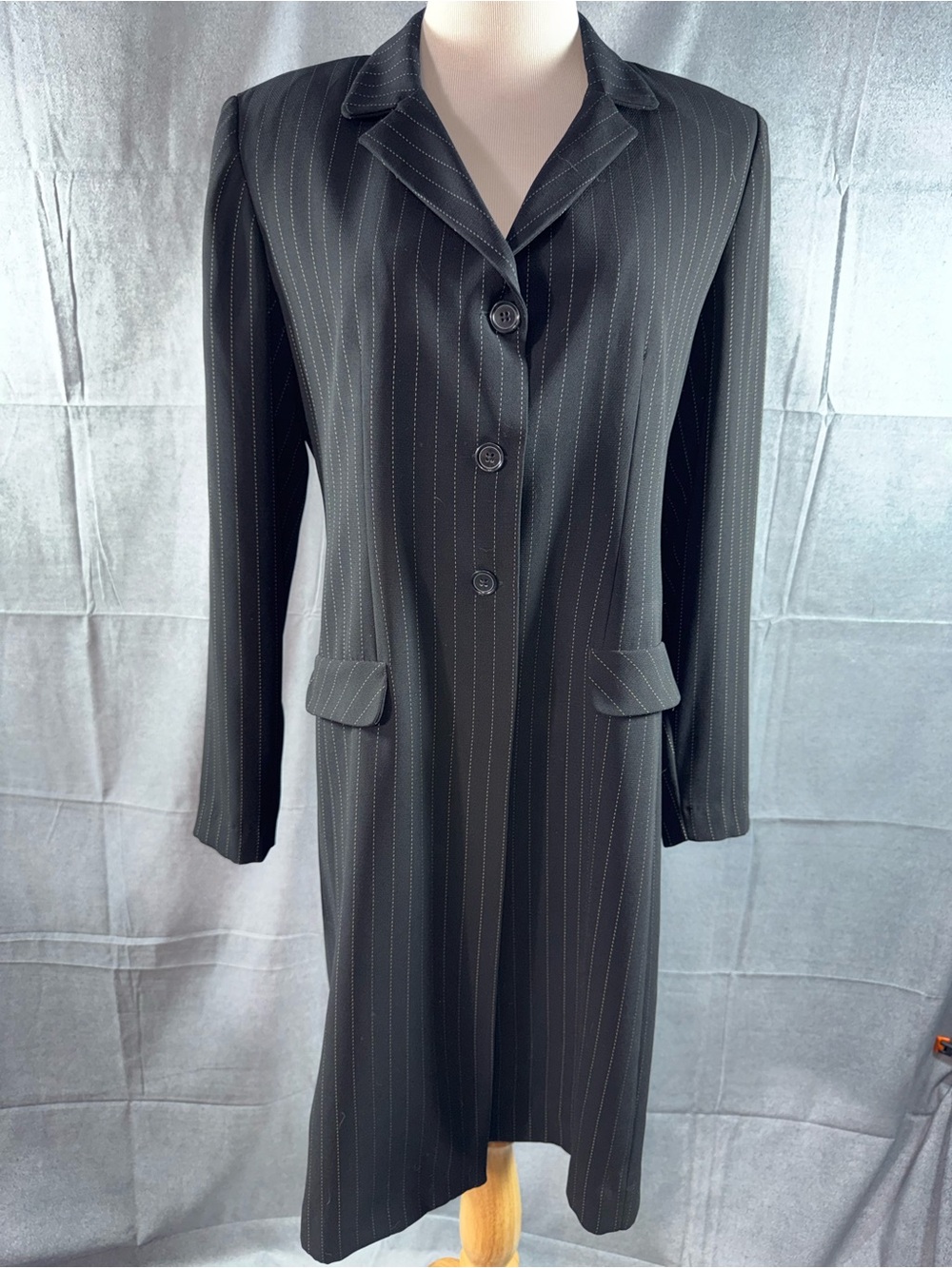 3253-Danny & Nicole Black Pinstripe Long Blazer